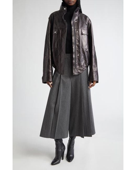 Michael Kors Black Lambskin Leather Bomber Jacket