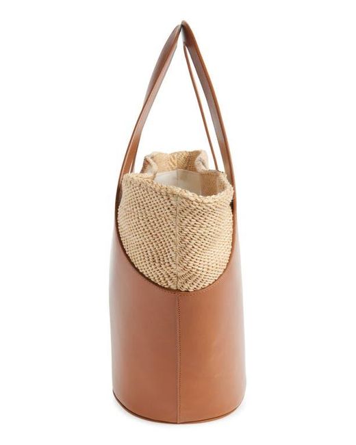 Reformation Brown Siena Leather & Raffia Top Handle Tote
