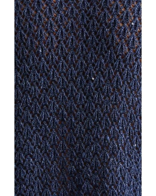 Eleventy Blue Sequin Open Stitch Sweater Tank