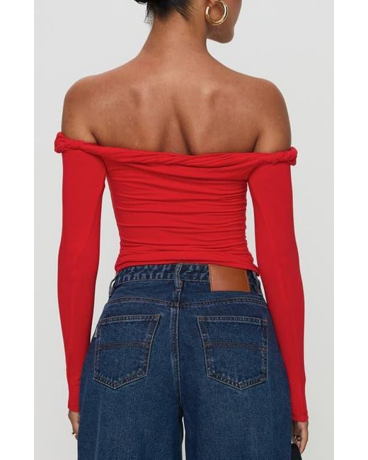 Princess Polly Red Dusky Twisted Off The Shoulder Long Sleeve Top