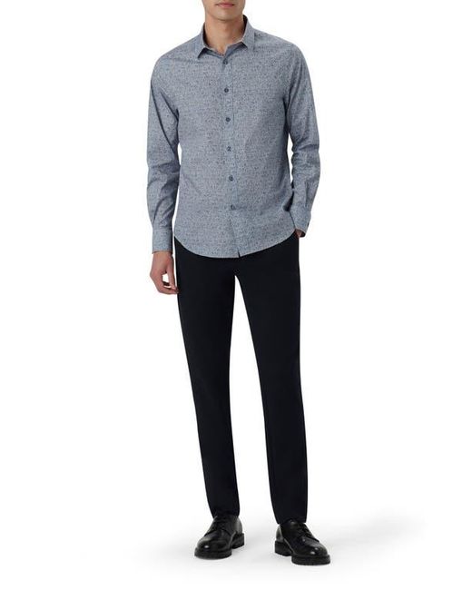 Bugatchi Blue Julian Shaped Fit Cave Art Print Stretch Cotton Button-Up Shirt for men