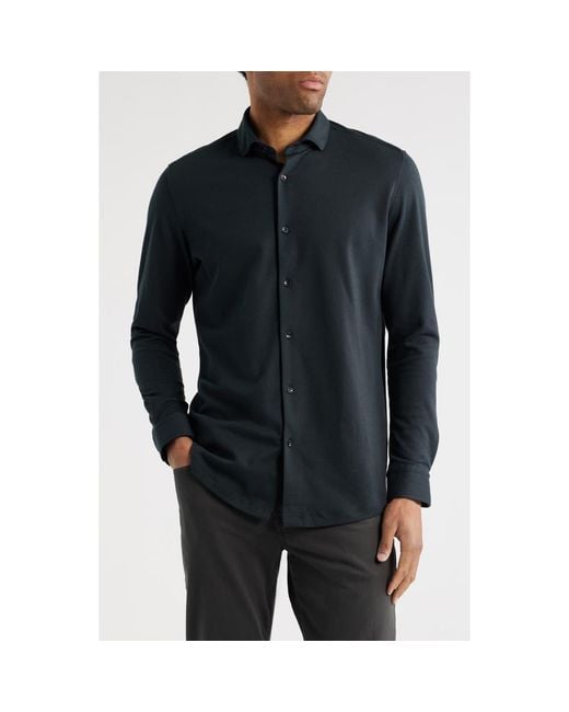 Stone Rose Black Solid Performance Piqué Button-Up Shirt for men