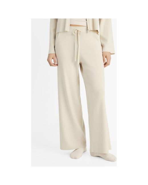 Mango Natural Wide Leg Rib Drawstring Pants