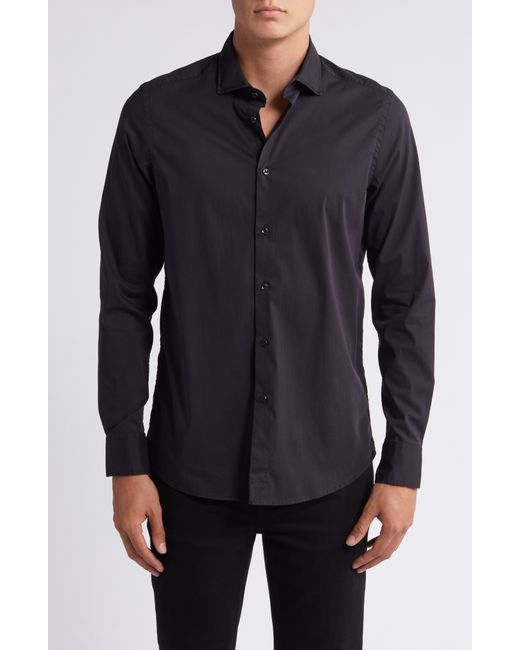 7 For All Mankind Black Slim Fit Stretch Poplin Button-up Shirt for men