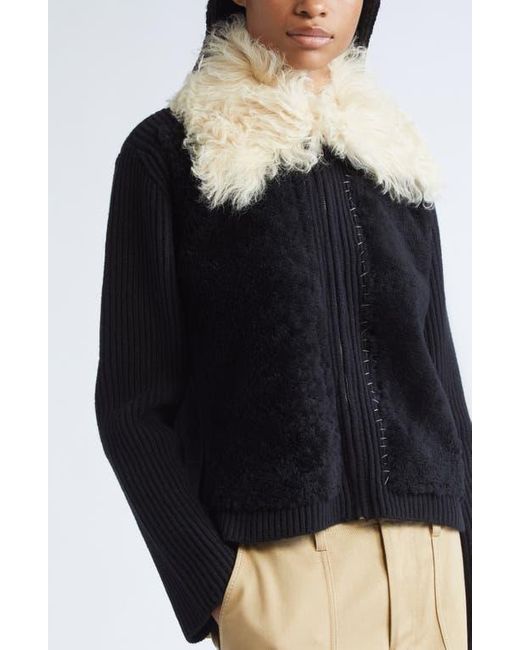 Marni Blue Genuine Shearling & Virgin Wool Cardigan