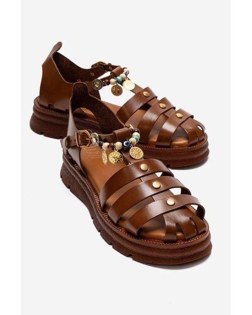 Forever & Always Shoes Women's Brown Solis Leather Beaded Sandal