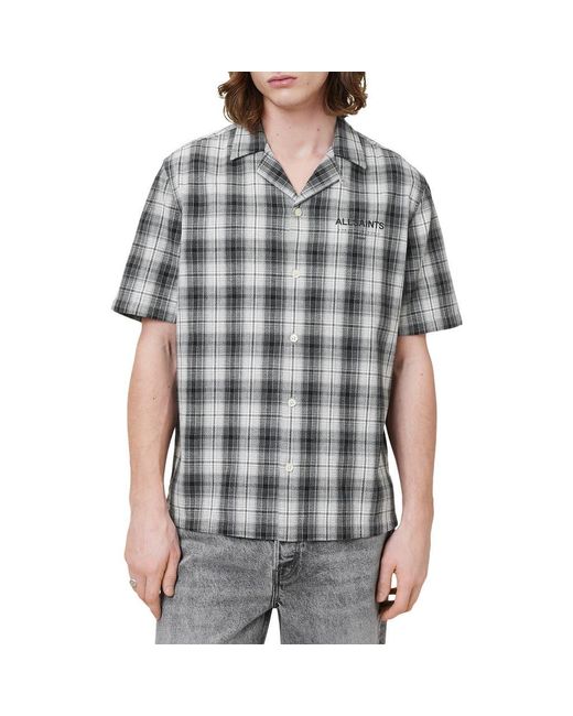 AllSaints Gray Undermono Plaid Button-Up Shirt for men