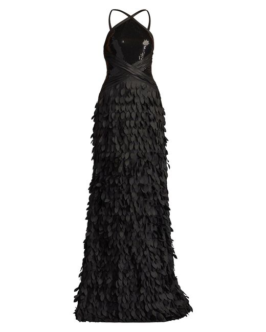 SHO by Tadashi Shoji Black Sequin Halter Neck Gown