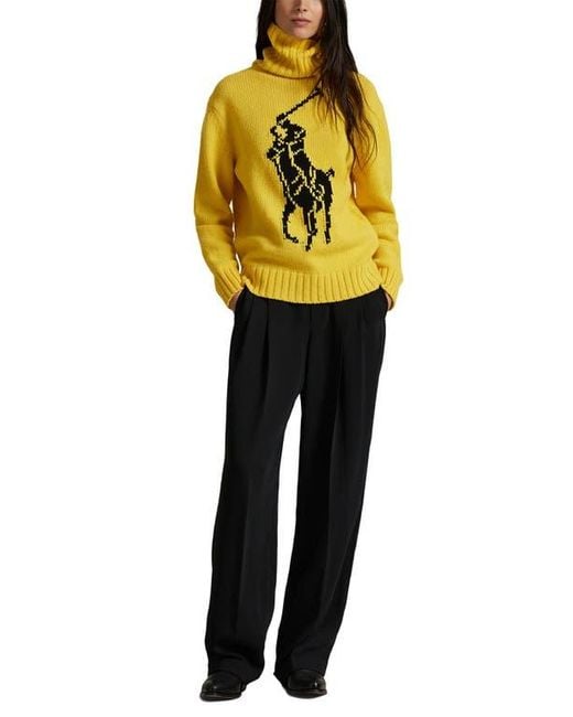 Polo Ralph Lauren Yellow Big Pony Turtleneck Wool Sweater