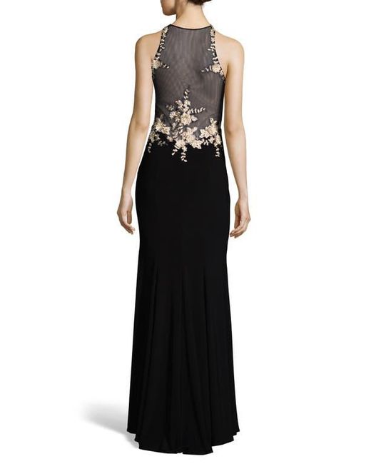 XSCAPE Women's Embroidered Sequin Short Sleeve Gown Blue Size 14