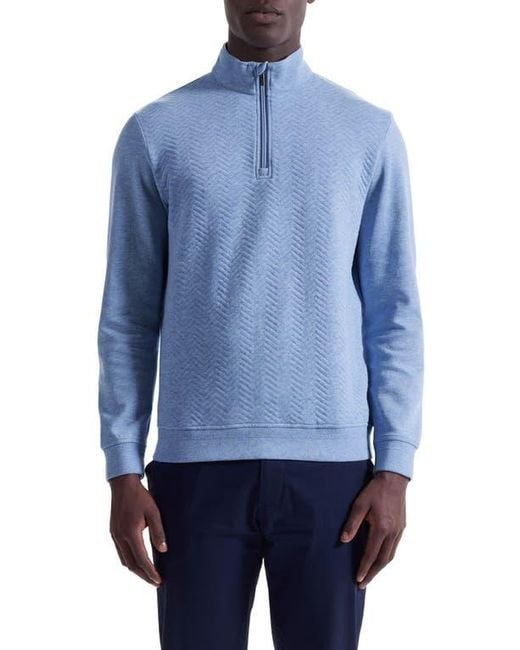 Bugatchi Blue Chevron Quarter Zip Cotton Blend Pullover for men