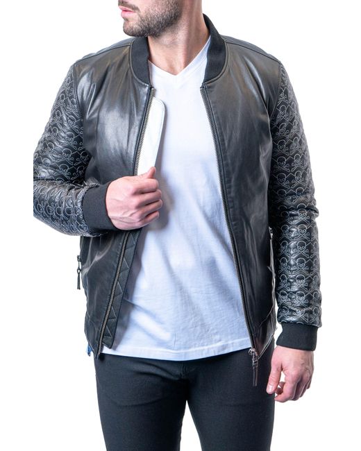 Maceoo Gray Skull Sleeve Leather Jacket for men