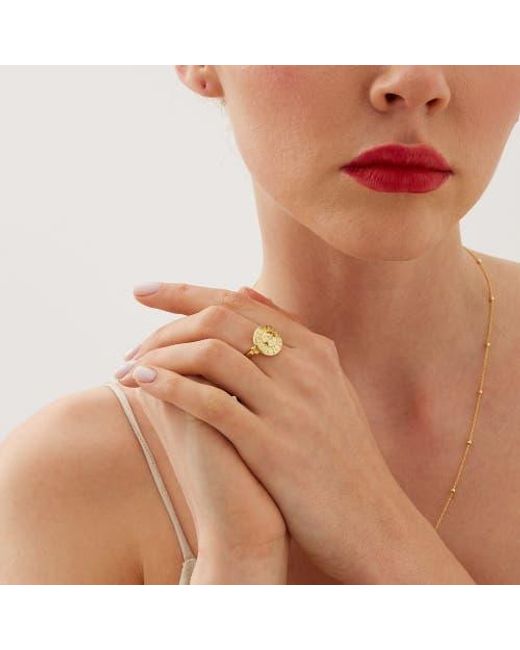 Spero London Yellow Sun Face Embossed Sterling Medal Ring