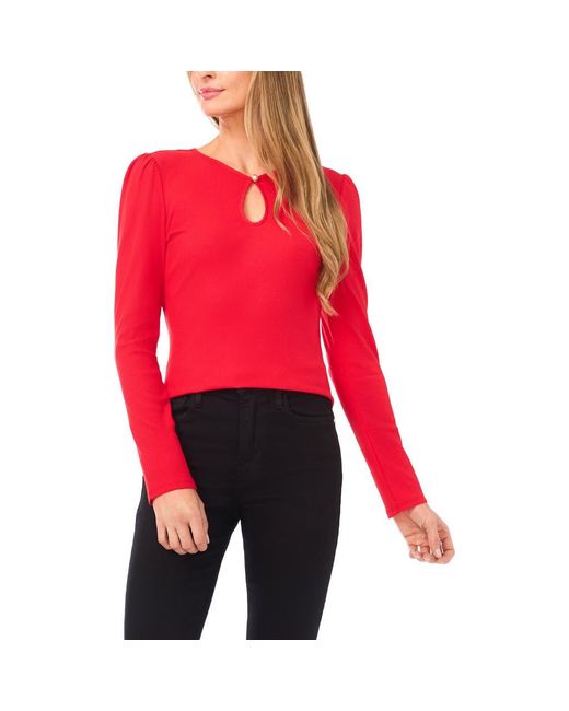 Cece Red Keyhole Rib Top