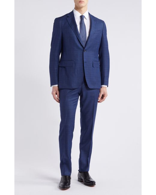 Canali Blue Kei Trim Fit Plaid Wool Suit for men