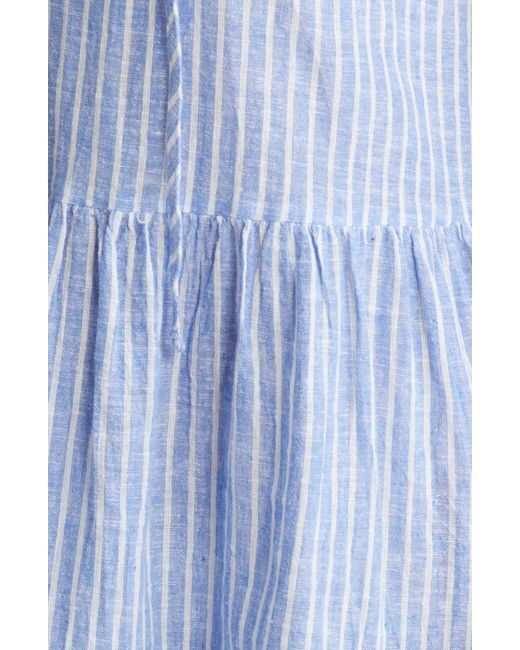 Beach Lunch Lounge Blue Belle Stripe Tiered Linen & Cotton Dress