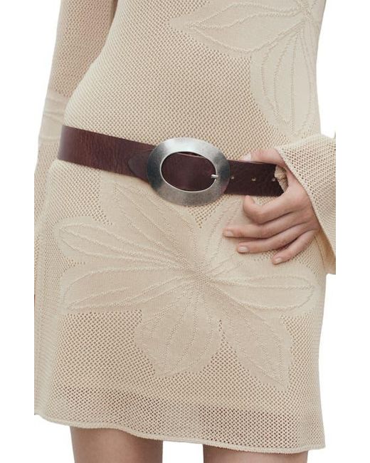Mango Natural Embroidered Floral Long Sleeve Open Stitch Knit Minidress