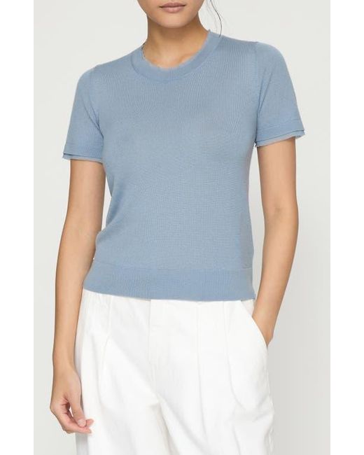 Lafayette 148 New York Blue Short Sleeve Cashmere Crewneck Sweater
