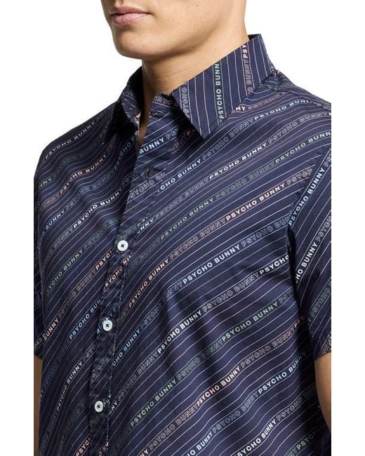 Psycho Bunny Blue Renmark Short Sleeve Stretch Poplin Woven Button-Up Shirt for men