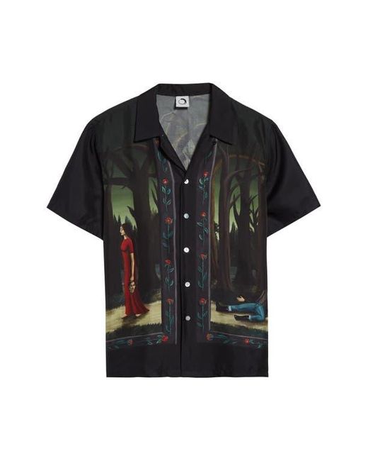 Endless Joy Black The Pines Border Silk Twill Button-Up Shirt for men