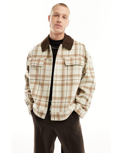 ASOS Plaid Oversize Harrington Jacket in Natural for Men Lyst