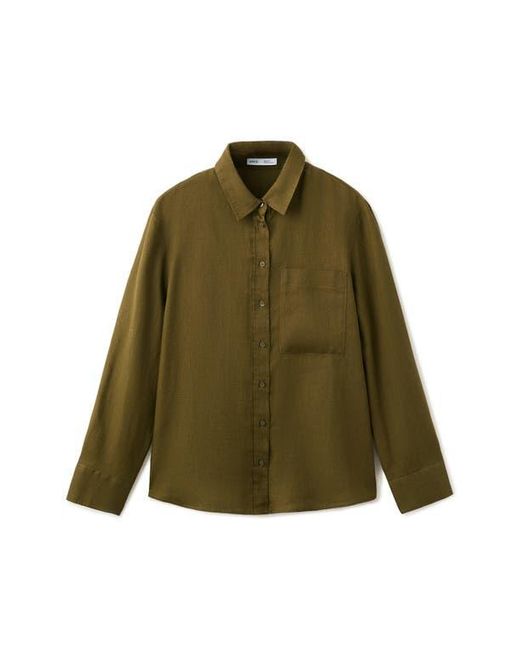 Mango Green Linen Button-Up Shirt