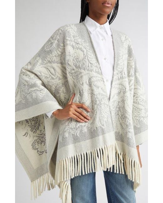 Etro White Paisley Jacquard Wool Cape