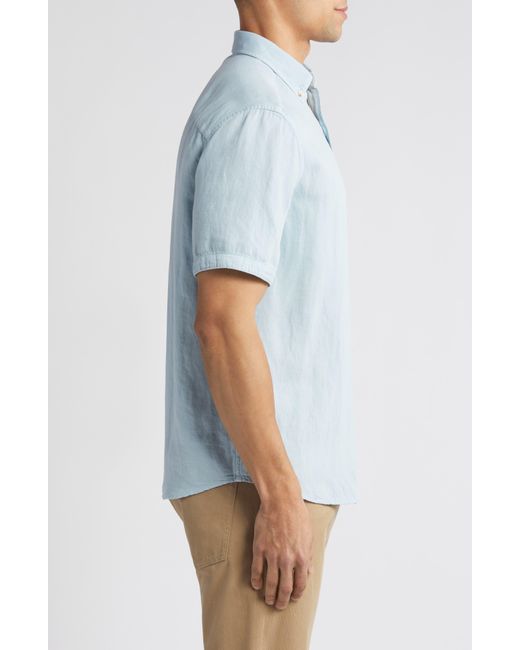 Johnston & Murphy Blue Antique Dyed Linen Blend Short Sleeve Button-down Shirt for men