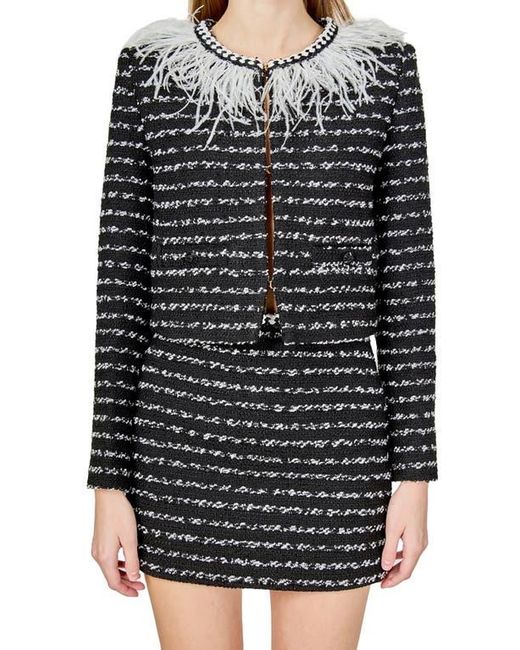 Endless Rose Black Feather Trim Tweed Jacket