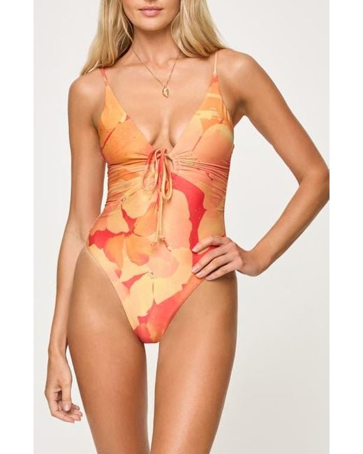 LSPACE Orange Piper Classic Keyhole One-Piece Swimsuit