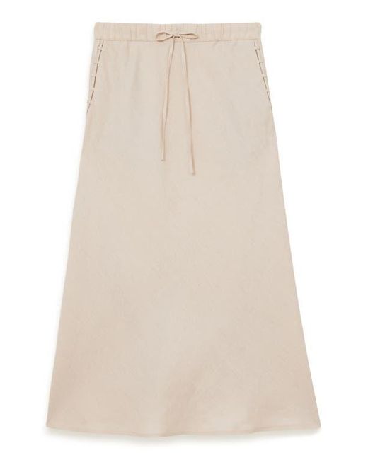 Reiss Brown Roxi Drawstring Waist Linen Midi Skirt