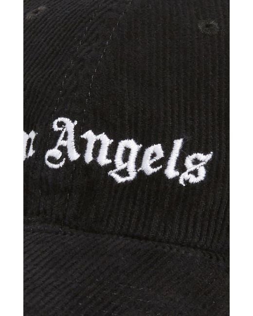 Palm Angels Black Logo Embroidered Corduroy Baseball Cap for men