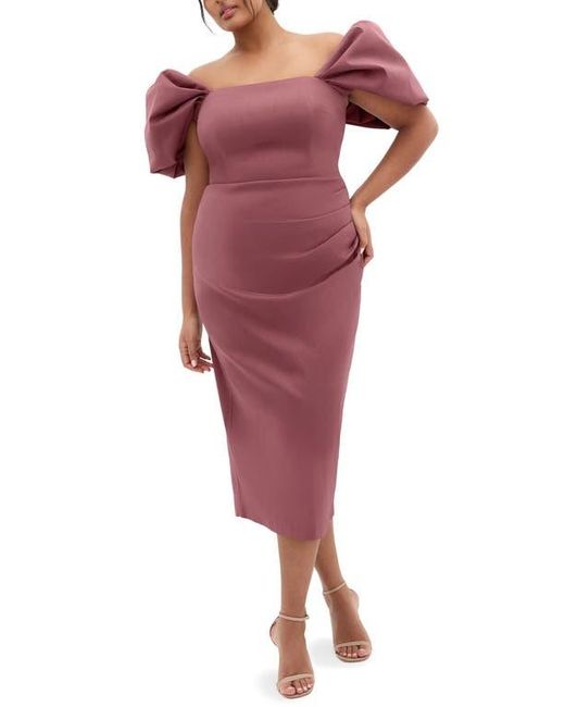 City Chic Red Elyse Puff Sleeve Sheath Dress