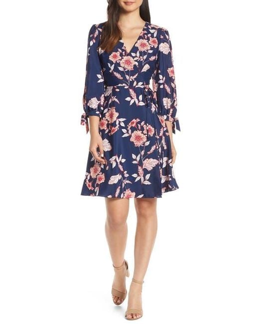 Eliza j floral print faux wrap dress hotsell