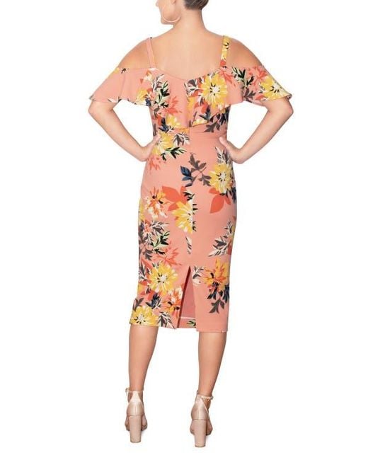 Rachel Roy Orange Marcella Printed Off The Shoulder Ruffle Midi Dress
