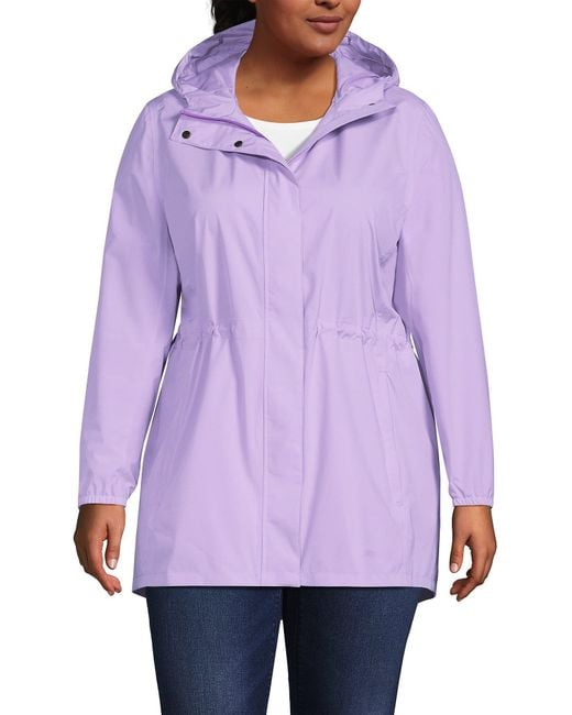 Lands' End Purple Plus Size Print Waterproof Hooded Packable Raincoat