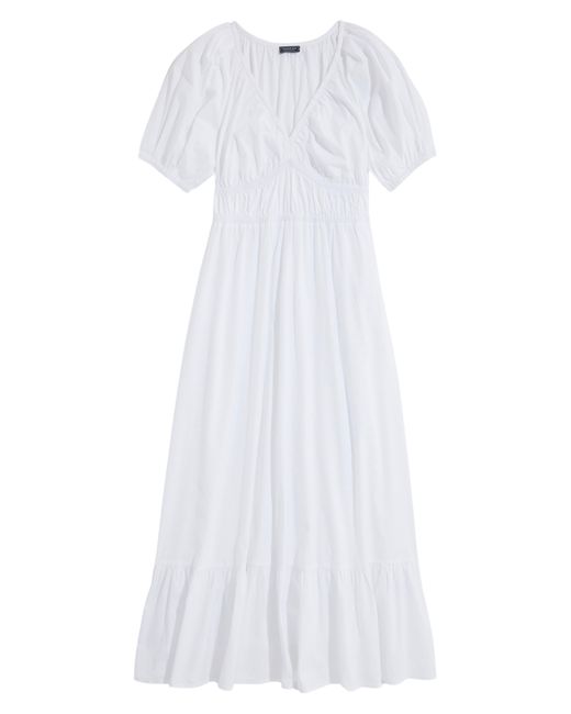 Vineyard Vines White Marina Puff Sleeve Stretch Cotton Poplin Dress