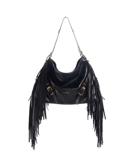 Givenchy Black Medium Voyou Fringe Leather Hobo Bag