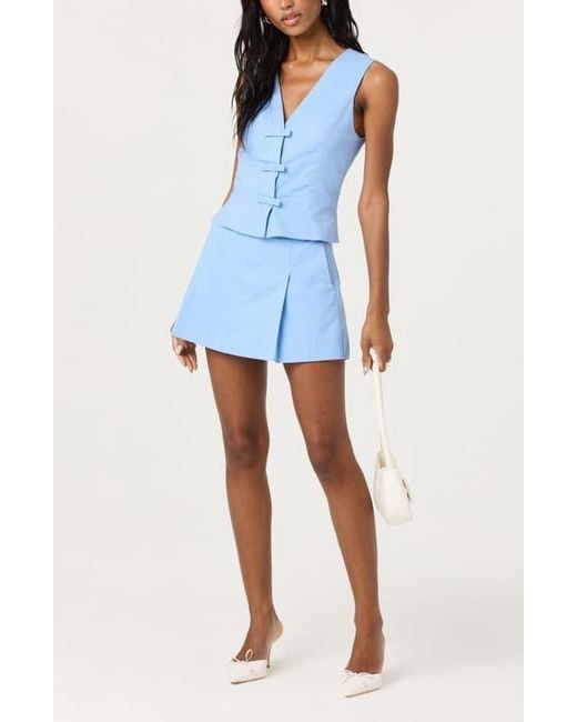 Astr Blue Bow Front Cotton & Linen Vest