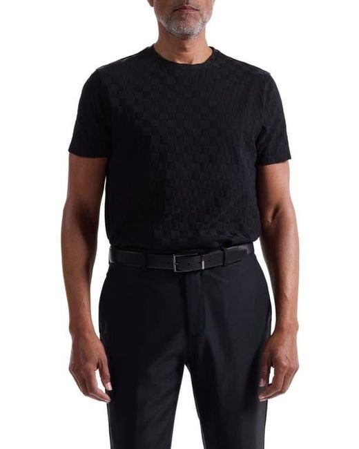 Bugatchi Black Geo Textured Cotton T-Shirt for men