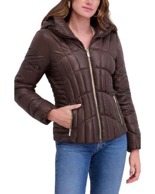 Kensie Brown Hooded Puffer Jacket