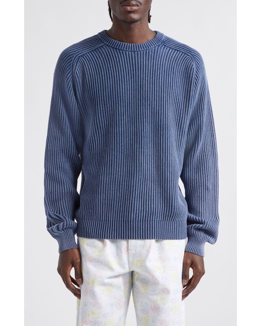 Noah NYC Blue Summer Cotton Shaker Stitch Sweater for men