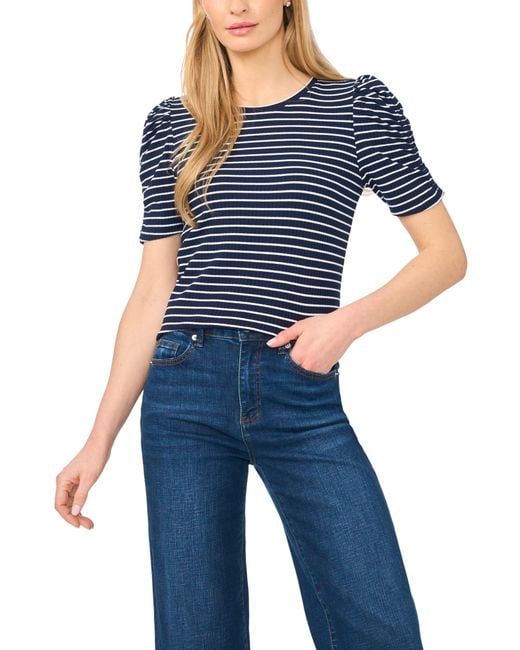 Halogen® Blue Puff Sleeve Stripe Tee