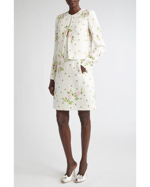 Giambattista Valli Rose Embroidered Cotton Blend Jacket in White
