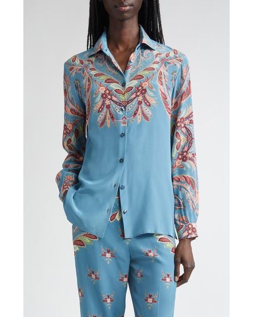 Etro Blue Paisley Silk Button-Up Shirt