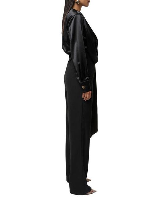 JLUXLABEL Black Statement Satin Drape Top