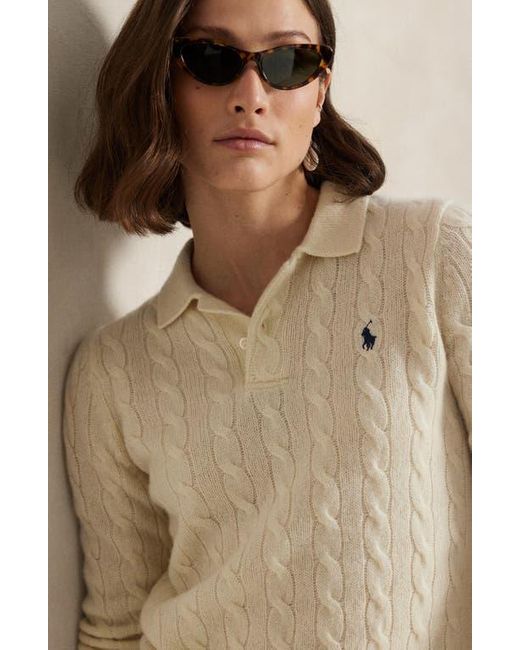 Polo Ralph Lauren Multicolor Cable Stitch Wool & Cashmere Polo Sweater