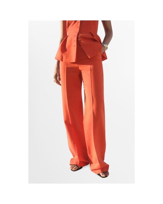 Mango Red Pleated Straight Leg Pants