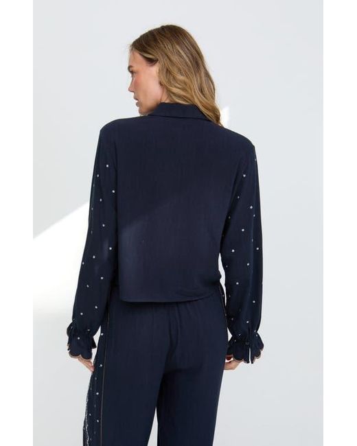 Raffya Blue Anai Half Placket Embroidered Blouse