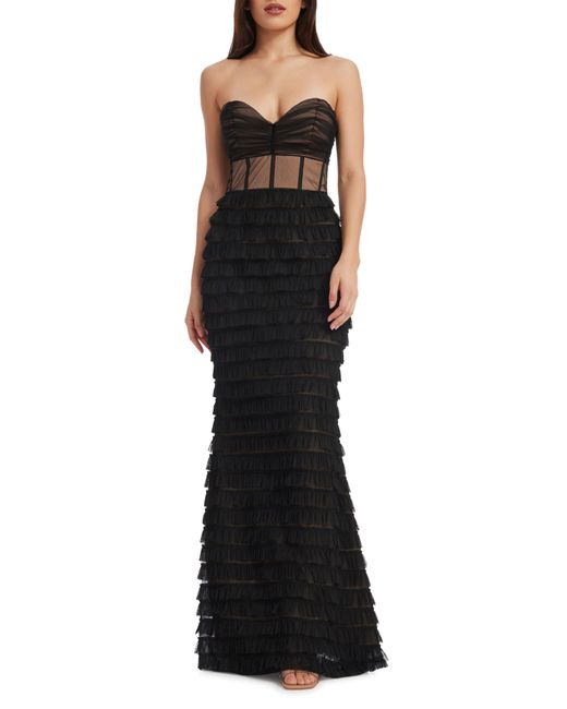 Dress the Population Black Grace Strapless Illusion Bodice Mermaid Gown